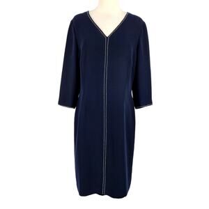 SALE David Warren Navy Blue Sheath Dress with Contrasting White Stitches